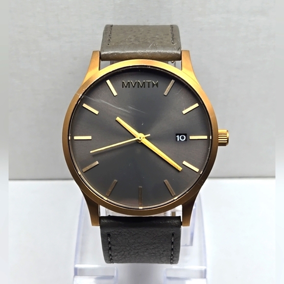 Mvmt Classic Rose Gold Date Watch Gray Leather Band New Battery Minimalist -Read - Picture 1 of 12